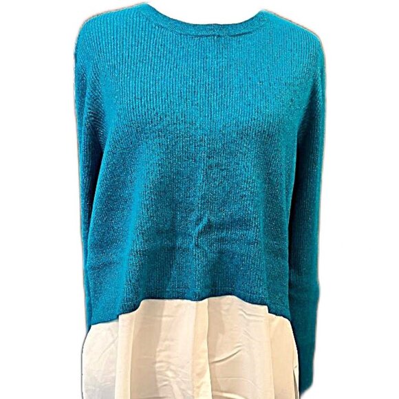 Women's Y2K Sparkling Teal Blue & Ivory tunic hi/low sweater shirt combo - Large - Picture 1 of 5